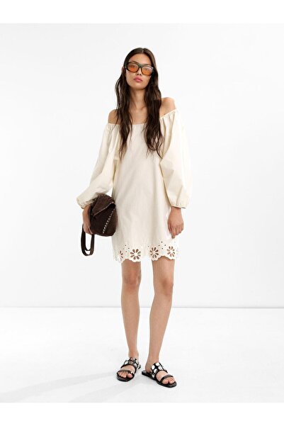 PARFOIS Nakış İşlemeli Kısa Elbise %100 Pamuk