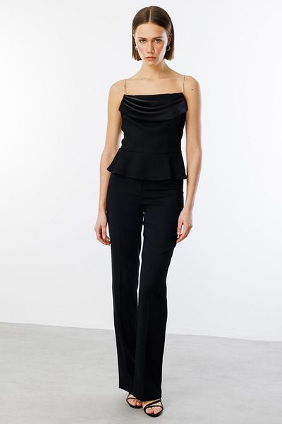 Ekol Stone Strap Pleated Front Blouse