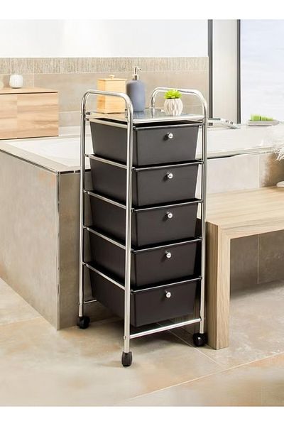 Cady One Rolling storage cart with 5 plastic drawers on wheels