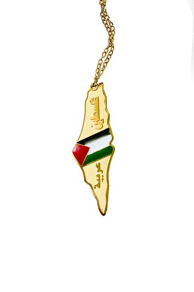 Zaytoon Palestine Map Inside Flag Stainless Coated Chain Unisex Necklace 44 cm J300017