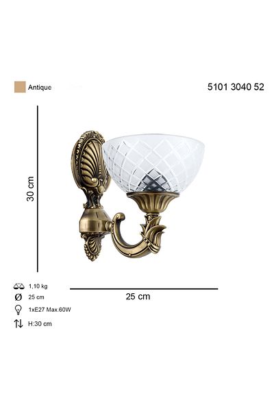 HubRom Aplica HubRom, YENI LOST 5101-3040-52 25x25xHmax25 cm 1xE27-60W Antiq