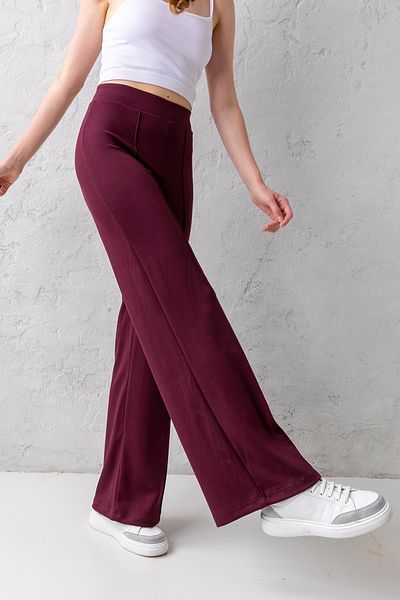 CNRCollection Women's Plum High Waist Gathering Front Ribbed Wide Fit Loose Leg Modal Fabric Leggings Pants