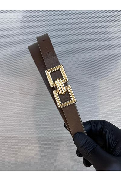 Kemerix 100% Genuine Leather Thin Gold Buckle Women's Belt