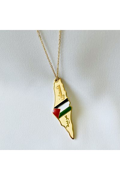 Zaytoon Palestine Map Inside Flag Stainless Coated Chain Unisex Necklace 44 cm J300017