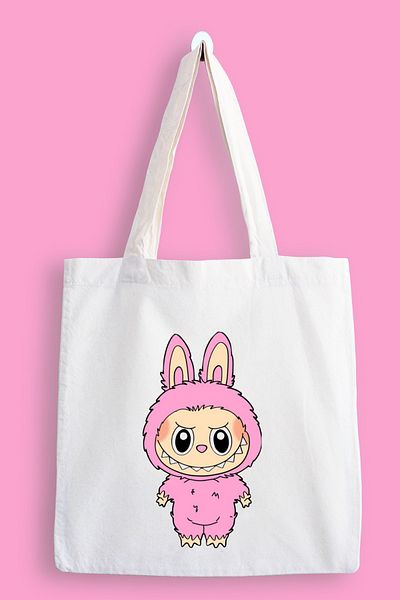 designedfy Pink Labubu Waterproof Printed Cloth Bag, Tote Bag