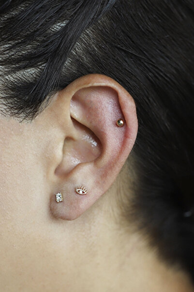 Diamond Line-Gülaylar 14 Ayar Sarı Altın Göz Tragus Piercing