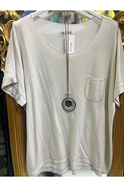 Butik Ayseba Italian Gilded Short Sleeve Blouse with Necklace