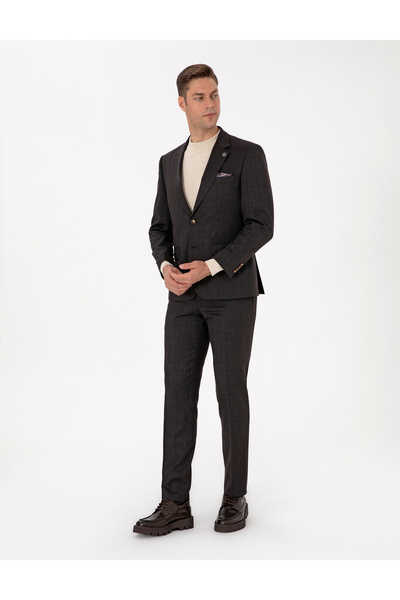 Pierre Cardin Kahverengi Slim Fit Yün Karışımlı Ekose Takım Elbise 50311523-VR029