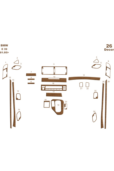 Marscockpitdesign Bmw 5 Series E39 كونسول متوافق مع توربيدو 1995 26 قطعة