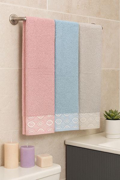 Bonny Home Set de prosoape de baie din 3 piese cu model de ochi – 100x150 cm 100% bumbac, textura moale, modelat.