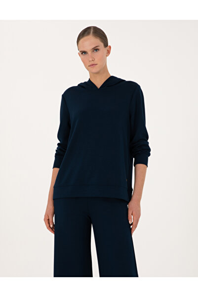 Pierre Cardin Navy Blue Oversize Modal Blend Hooded Sweatshirt 50314972-Vr033