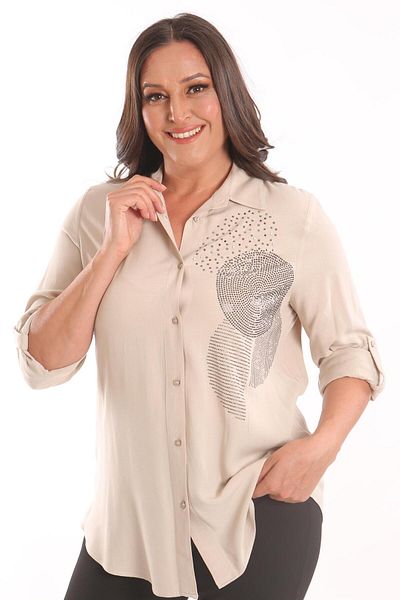 Metpoint Trend42Plus Large Size Beige Stone Printed Woven Shirt
