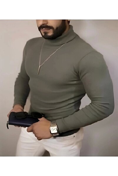 IVORA WEAR Men's Camisole Turtleneck Full Lycra Corded Body Sweater - Khaki