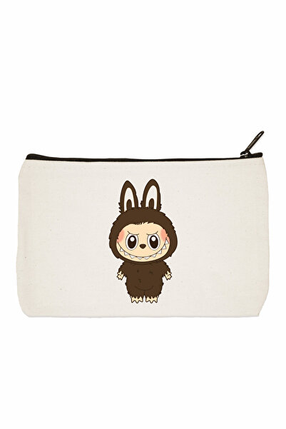 designedfy Кафява чантичка за грим с щампа Labubu