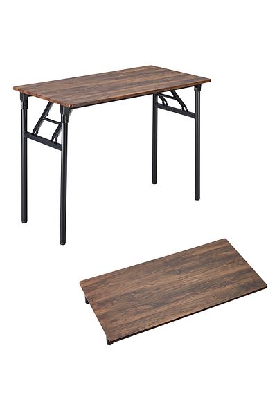 Lawazim Foldable Table Brown - Compact Desk 100x50cm for Home Office Dining Small Spaces No Assembly