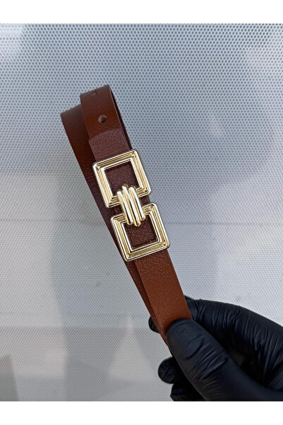 Kemerix 100% Genuine Leather Thin Gold Buckle Tan Women's Belt