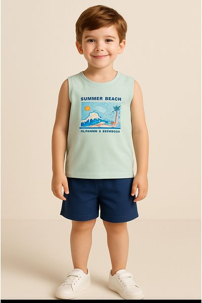 Dmb Boys Printed Strap T-Shirt Elastic Waist Shorts Set