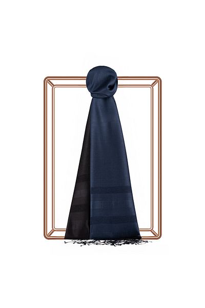 ipekevi Navy Blue Black Mono Shutter Gradient Silk Shawl