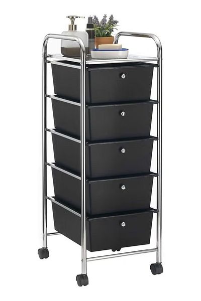 Cady One Rolling storage cart with 5 plastic drawers on wheels