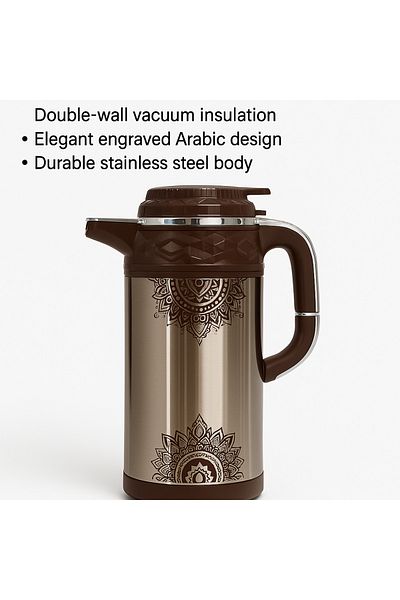 TSUMAB Bister Vacuum Flask 1L – Stainless Steel Thermal Carafe with Arabic Design