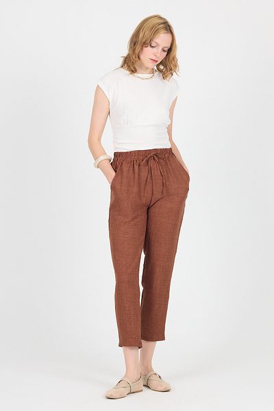 Rays Coffee Cotton Elastic Waist Straight Leg Straight Leg Trousers 4800