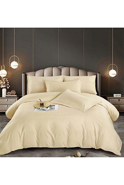 trendyhome Double Bed Linen, Fine Damask, 6 Pieces, UNI, Cream, J11858-ELASTIC
