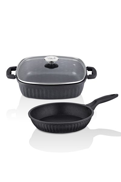 Taç Valeriya Casting Square Pot and Pan Set 28 cm Black