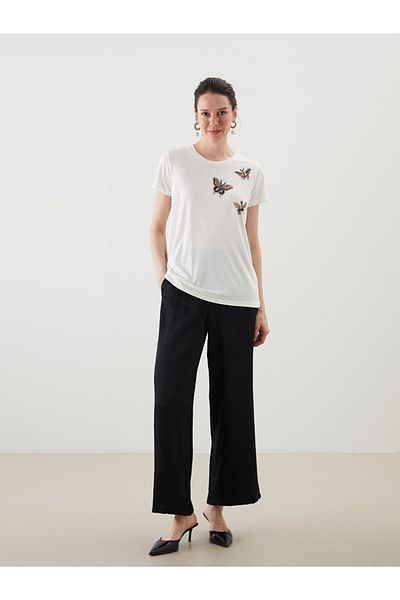 LC Waikiki New Season Crew Neck Butterfly Embroidered Women's T-Shirt - S5Lg85Z8
