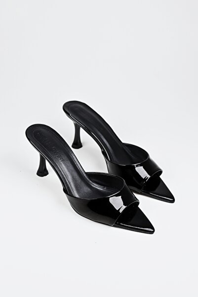 NiceDiffer Sandale și papuci cu toc din piele neagră pentru femei 8 cm