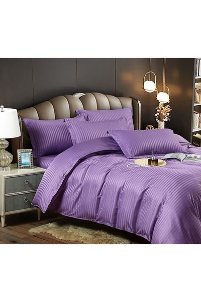trendyhome Double Bed Linen, Fine Damask, 4 Pieces, UNI, Purple, ST13135