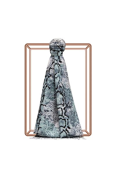 ipekevi Black Gray Python Patterned Silk Shawl