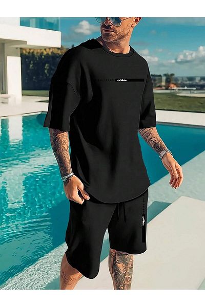 ACTIVE MODA - Men's Short Sleeve Tshirt - Shorts 2-Piece Set 1St Class Quality Cotton Fabric Oversize Printed