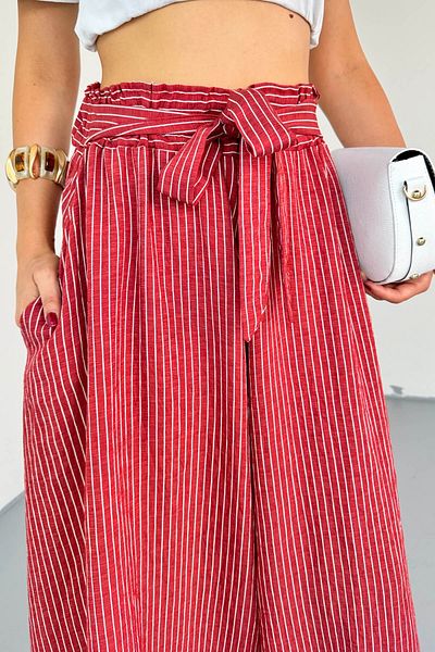 Cappmoda Pnt-07411 Dusty Rose Striped Woven Shalwar Skirt Trousers