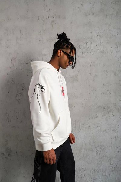 Silerra    Men's Mask Printed Hooded Sweat - White