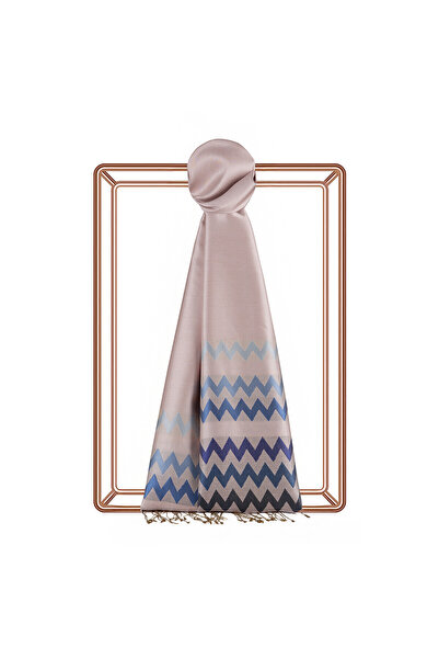 ipekevi Şal de mătase cu model în zig-zag albastru pudra