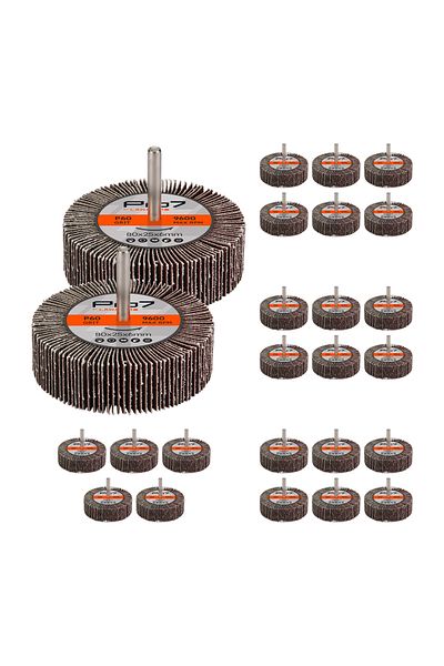 Lawazim Pro7 Sanding Flap Wheel 25pcs - 80x25mm 60 Grit, 6mm Shank for Drill, Metal & Wood Polishing
