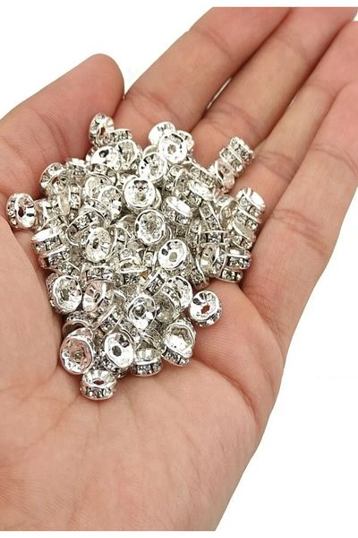 BEİLYS COSMETİCS & ACCESSORY 100 Pieces 6 Mm Silver Color Washer Stone Jewelry Accessories Insert
