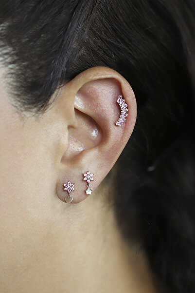 Diamond Line-Gülaylar 14 Ayar Sarı Altın Taşlı Tragus Piercing