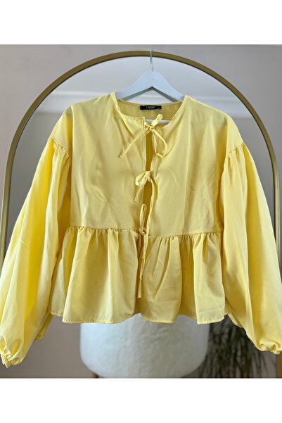 Bahar Altundemir Kadın Crop Etek Üstü Sarı Kimono Bağcıklı Kimono