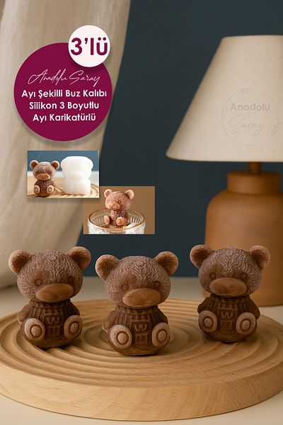 Anadolu Saray 3 Pcs Practical Silicone Bear Shaped Ice Mold Silicone 3-Dimensional Bear Cartoon Presentation Ice Mold