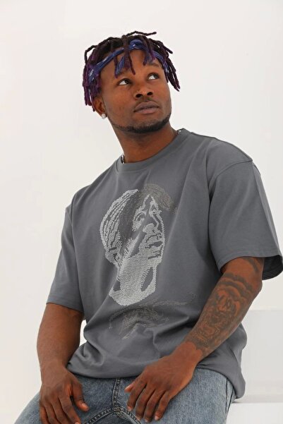 HAZEGO Μπλουζάκι Unisex Oversize Stone Crew Neck - Καπνιστό