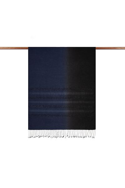 ipekevi Navy Blue Black Mono Shutter Gradient Silk Shawl