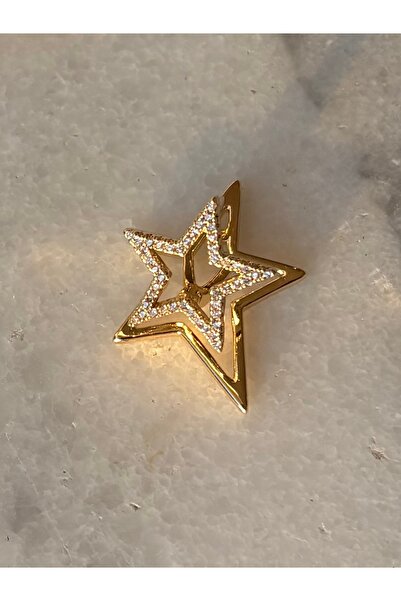 JEWELRY Altın Kaplama Yıldız Model İki Taraflı Küpe 14K Rengindedir