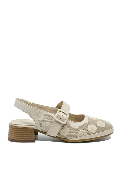 Anna Viotti Beige Perforated Office Shoes with Floral Pattern