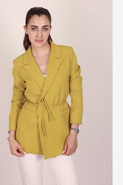 Hazel Jachetă blazer cu șireturi în talie verde ulei pentru femei