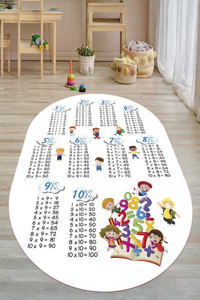EVİMSEN Baskılı Yıkanabilir ve Kaymaz Tabanlı Çarpım Tablosu Temalı Oval Çocu...