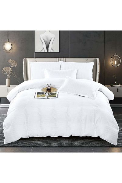 trendyhome Double Bed Linen, Damask Finet Elegance, 4 Pieces, UNI, White, ST23412