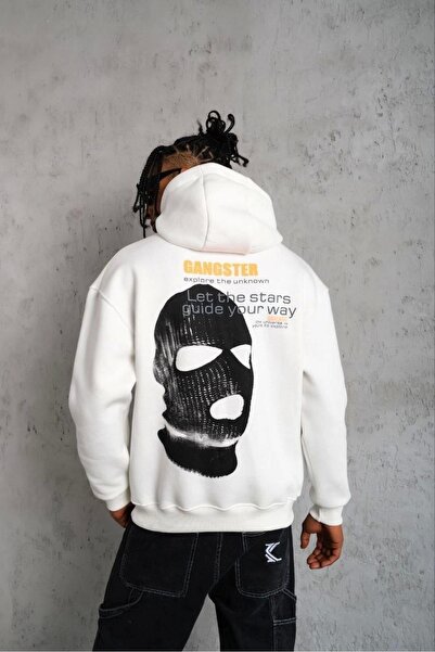 calperia Men's Corded Mask Printed Three Threads Cotton Pieces Hooded Sweat -...