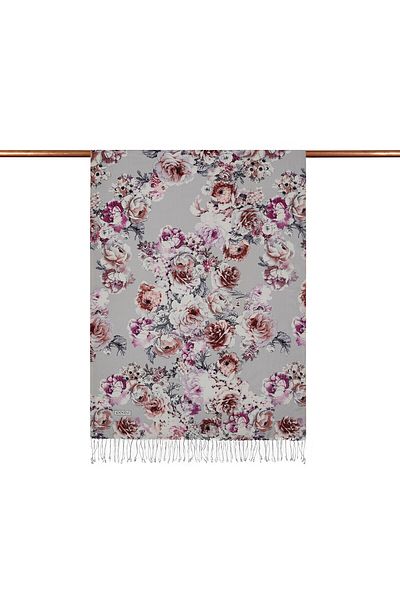 ipekevi Silver Fuchsia Rose Leather Patterned Silk Shawl