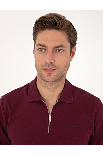 Pierre Cardin Bordo Slim Fit Kıvrılmaz Fermuarlı Polo Yaka Basic Pike Sweatshirt 50314046-VR014